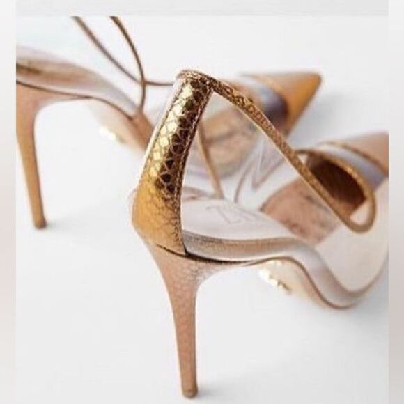 ZARA BRONZE METALLIC VINYL HEELS PUMPS - Picture 4 of 9